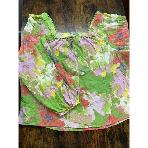 Hope&  Harlow Square Neck Floral Bohemian Blouse In Winsome Orchid / Multi SZ XL - Picture 12 of 12